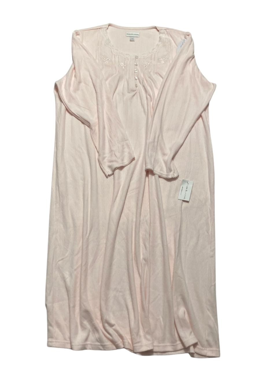 MISS ELAINE Long Pointelle Honeycomb Knit Nightgown PEACH L