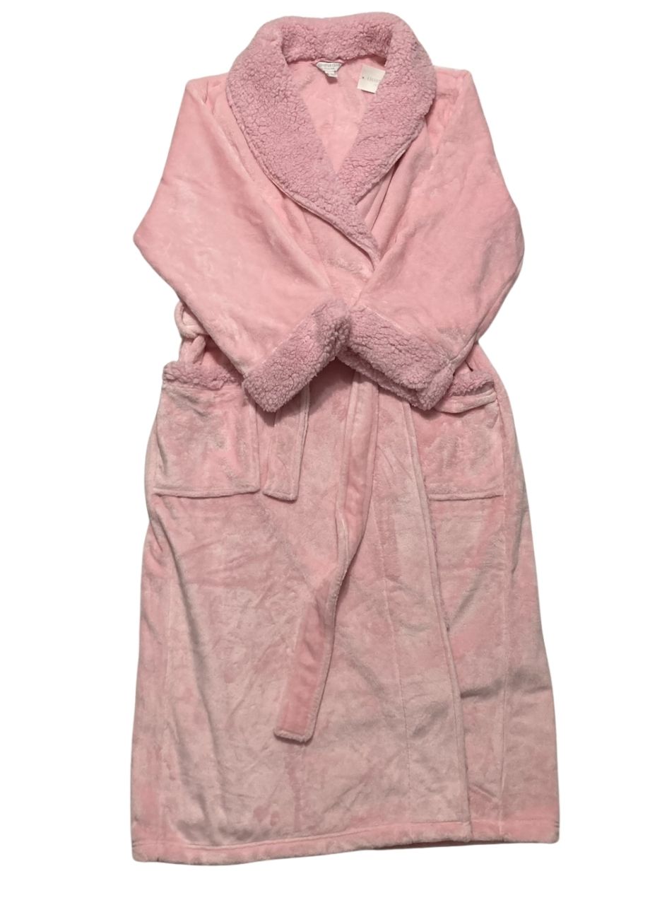 CHARTER CLUB Long Plush Fleece-Trim Robe PINK ROSE QUARTZ XL