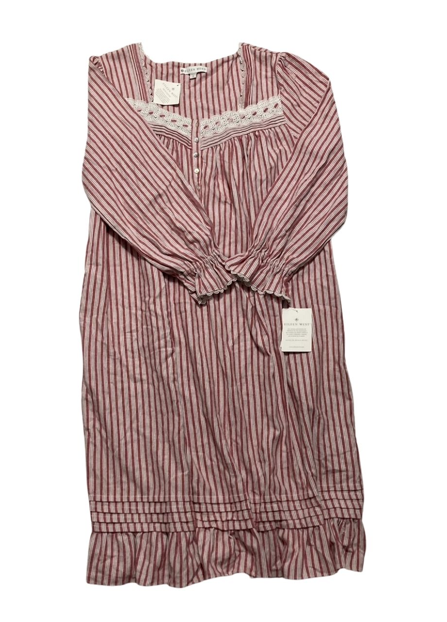 EILEEN WEST Cotton Flannel Long Sleeve Nightgowns PINK CANDYCANE L