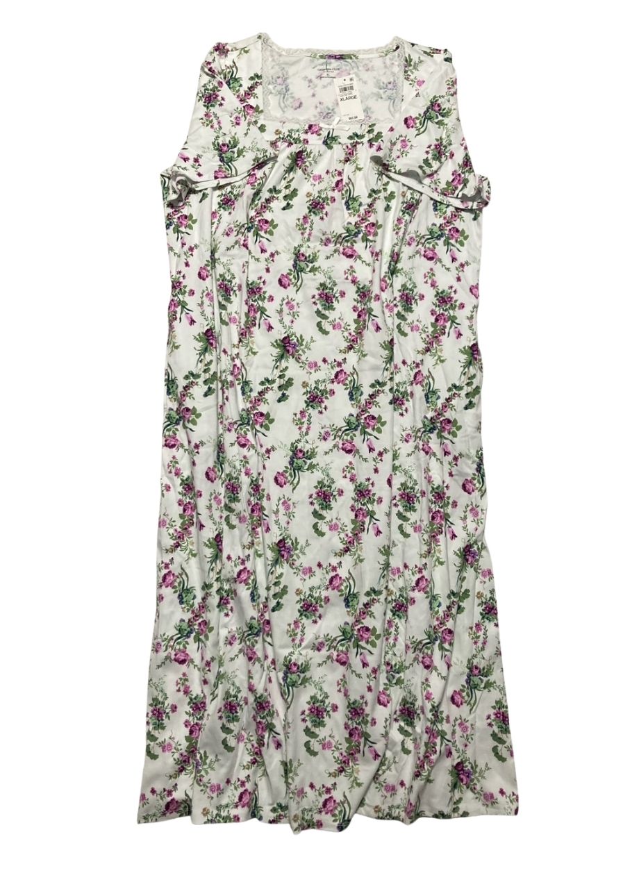 CHARTER CLUB Intimates Navy Lace Trim Chemise JANE FLORAL WHITE XL