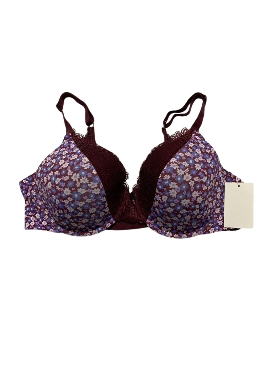 MAIDENFORM Comfort Devotion Full Coverage Lace Trim Bra FLORAL PURPLE 36D