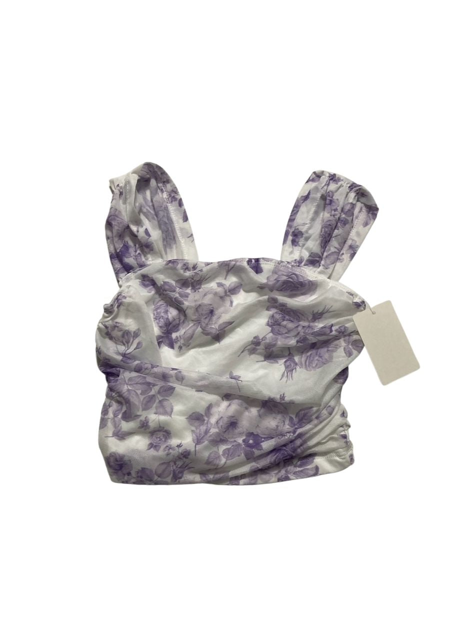 UNBRANDED Floral Ruched Crop Top with Wide Straps LAVANDER 10Y