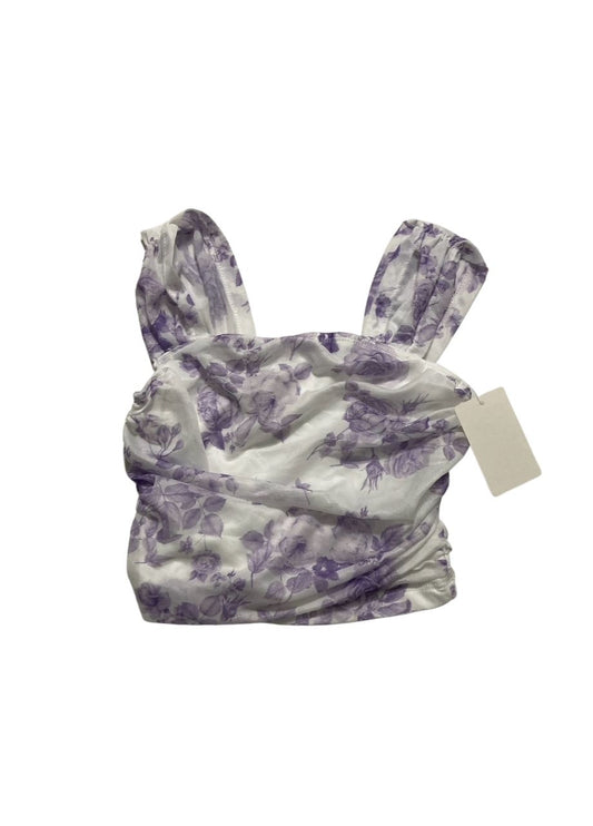 UNBRANDED Floral Ruched Crop Top with Wide Straps LAVANDER 10Y
