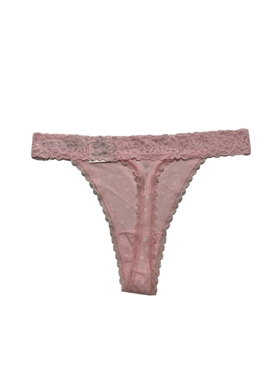 STATE OF DAY Cotton Blend Lace-Trim Thong Underwear PINK L