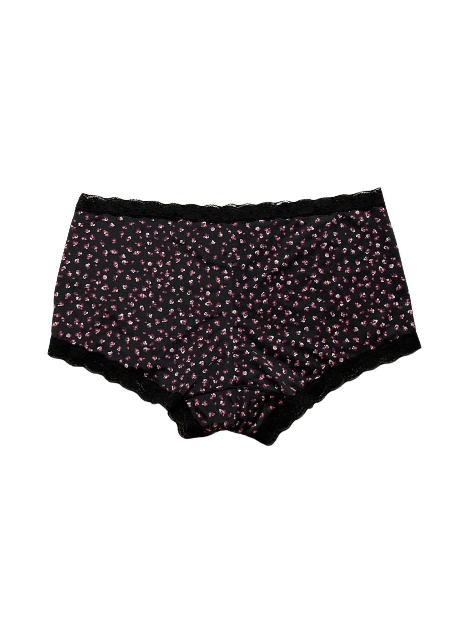 MAIDENFORM Classics Microfiber and Lace Boyshort Panty BLACK L