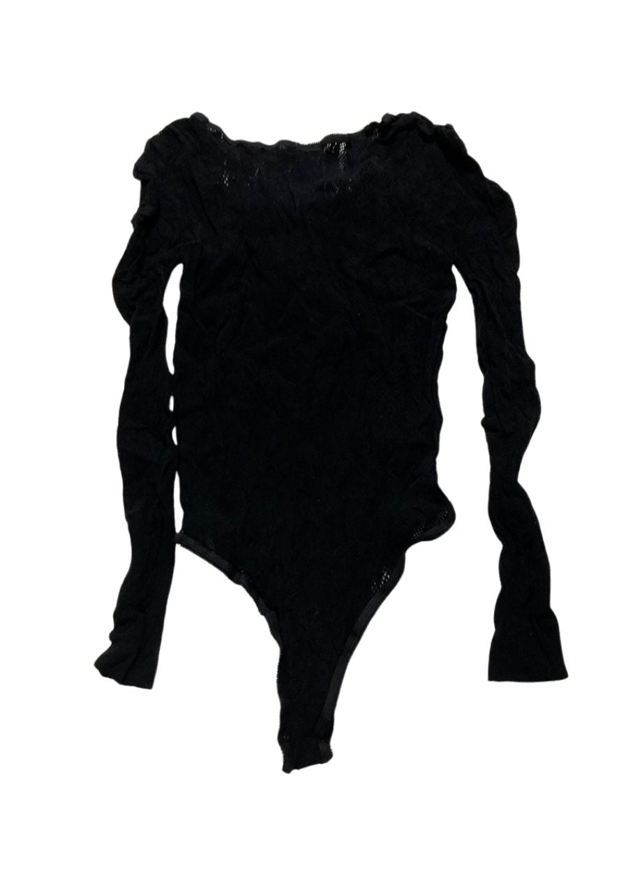 LOVEMOI Flirty Floral Long Sleeve Seamless Bodysuit BLACK L