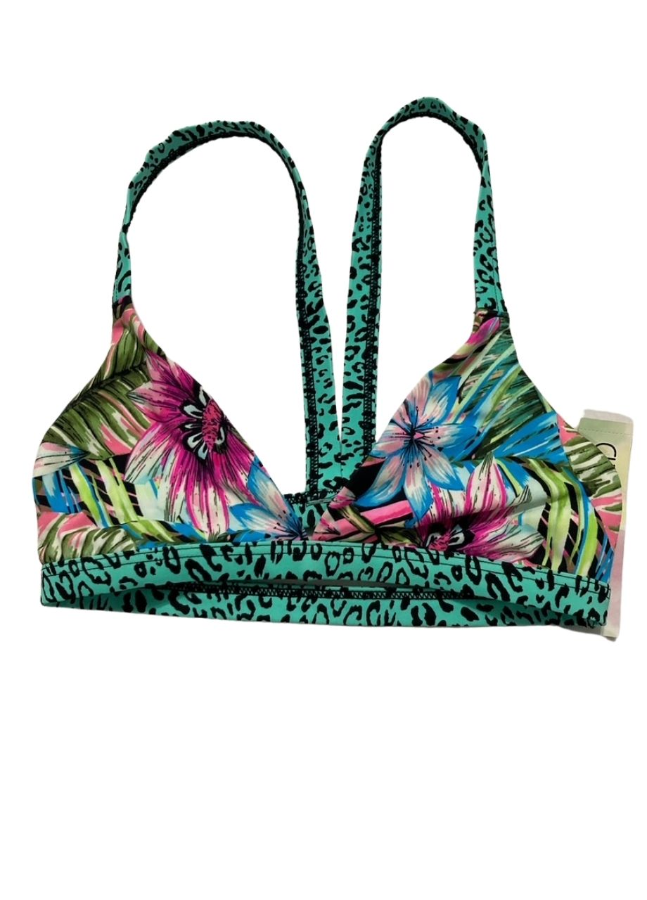 SUNDAZED Floral Print Contrast Trim Swim Top Separates MULTICOLOR XS