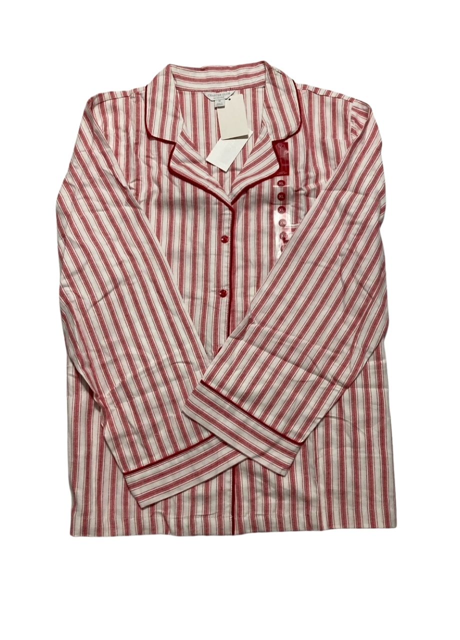 NWD CHARTER CLUB Printed Cotton Flannel Pajama Set, Button Front RED XL