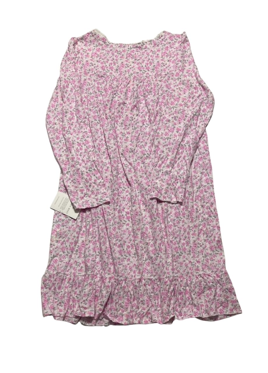 EILLEN WEST Cotton Knit Long Sleeve Short Nightgown PINK ROSEBUD XS