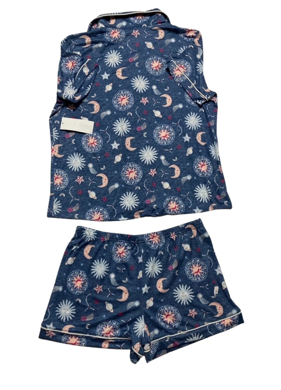 DEREK HEART Notch Collar Top and Pants Pajama Set BLUE M
