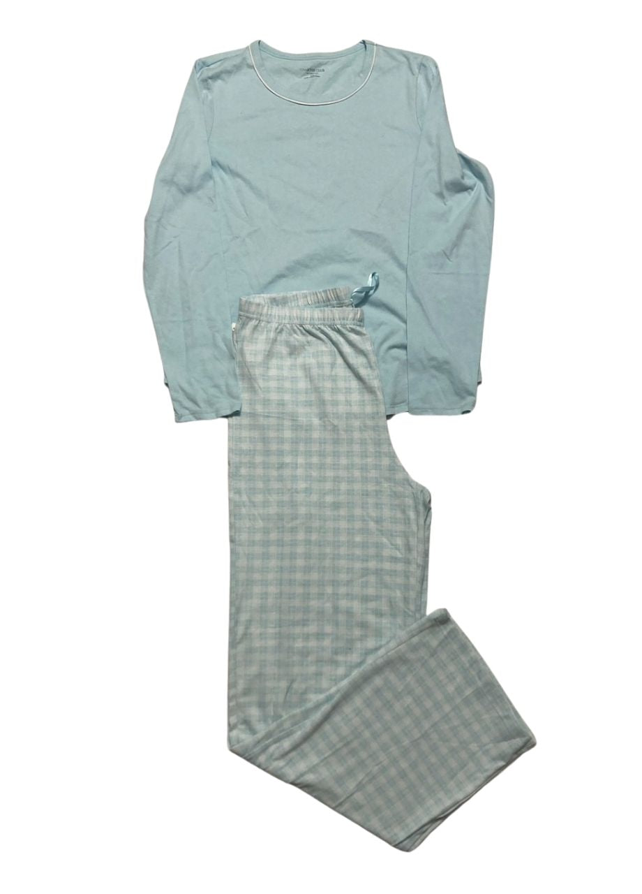 CHARTER CLUB Long-Sleeve Jersey Pajama Set BLUE XS