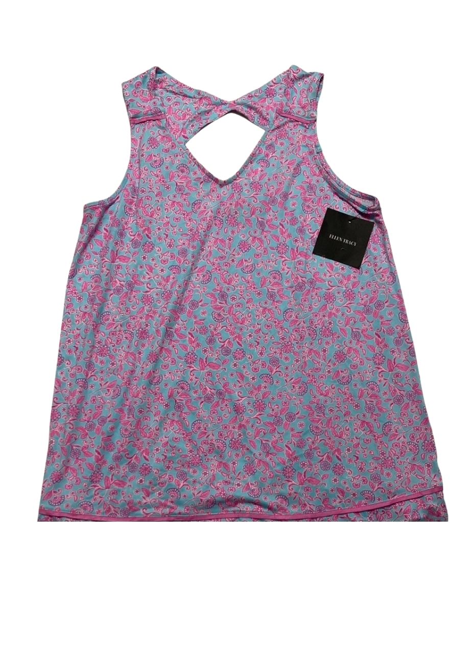 ELLEN TRACY 2Pc Pant & Top Pajama Set AQUA FLORAL S