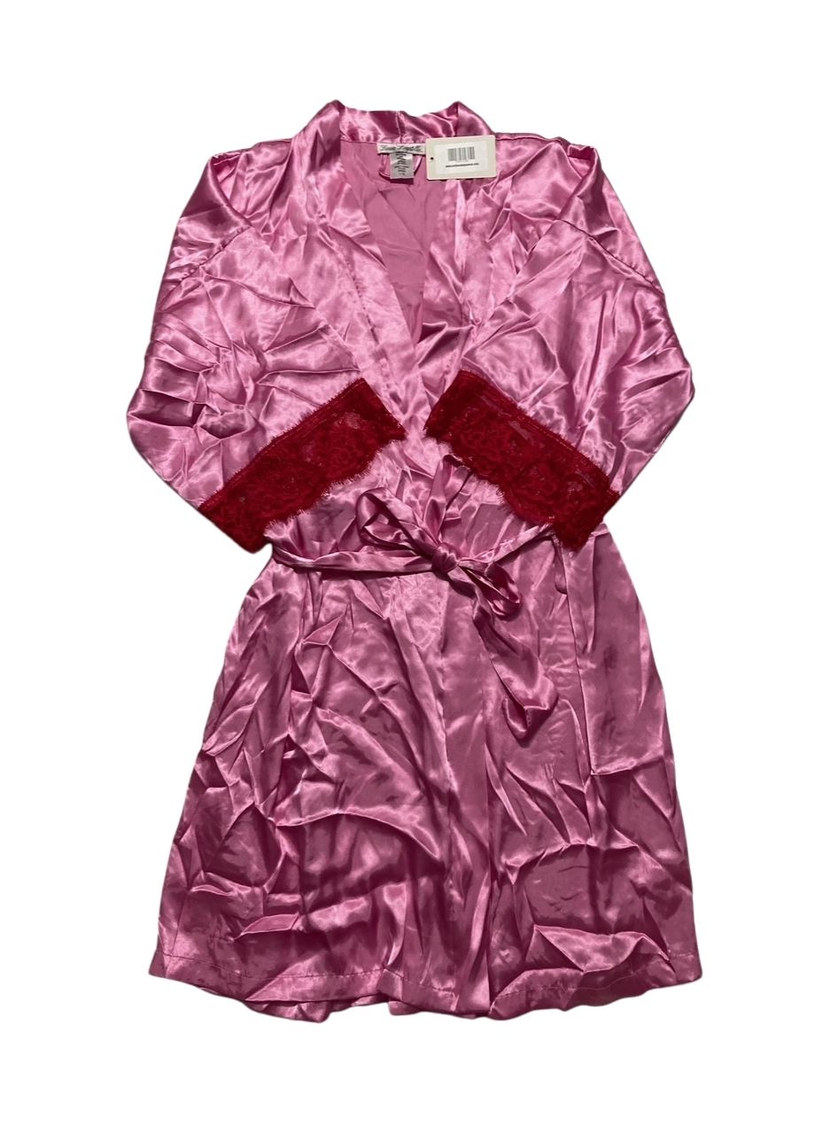 LINEA DONATELLA Wrapper Satin Lace-cuff Robe PINK L/XL