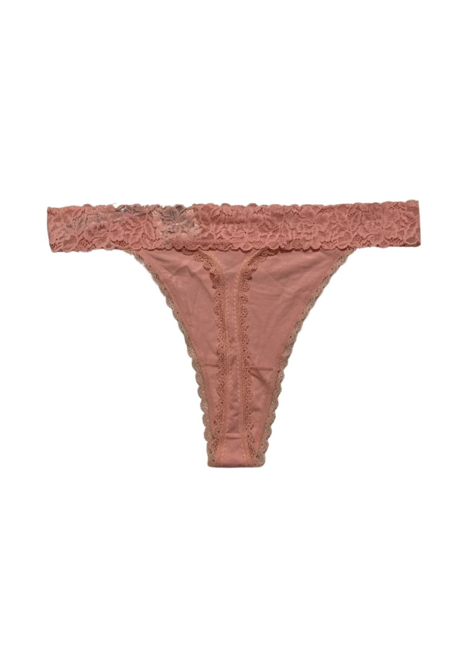 STATE OF DAY Cotton Blend Lace-Trim Thong Underwear PINK L
