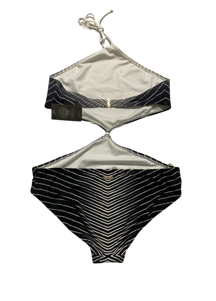 VINCE CAMUTO Miter Stripes High Neck Monokini BLACK 12