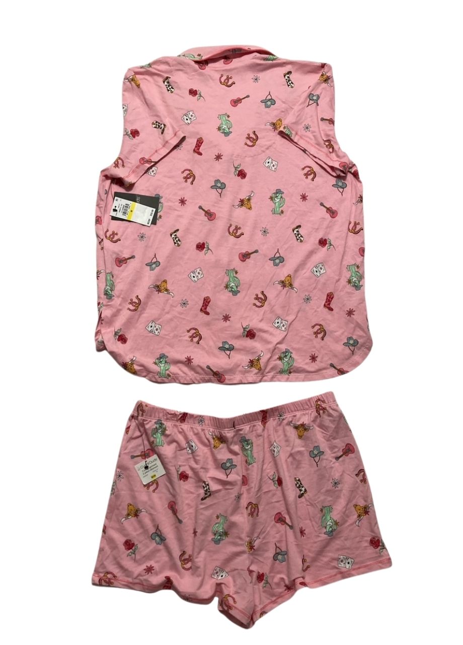 CUDDL DUDS Cotton Blend Short Sleeve Notch Collar & Short 2 pc pajama set  PINK M