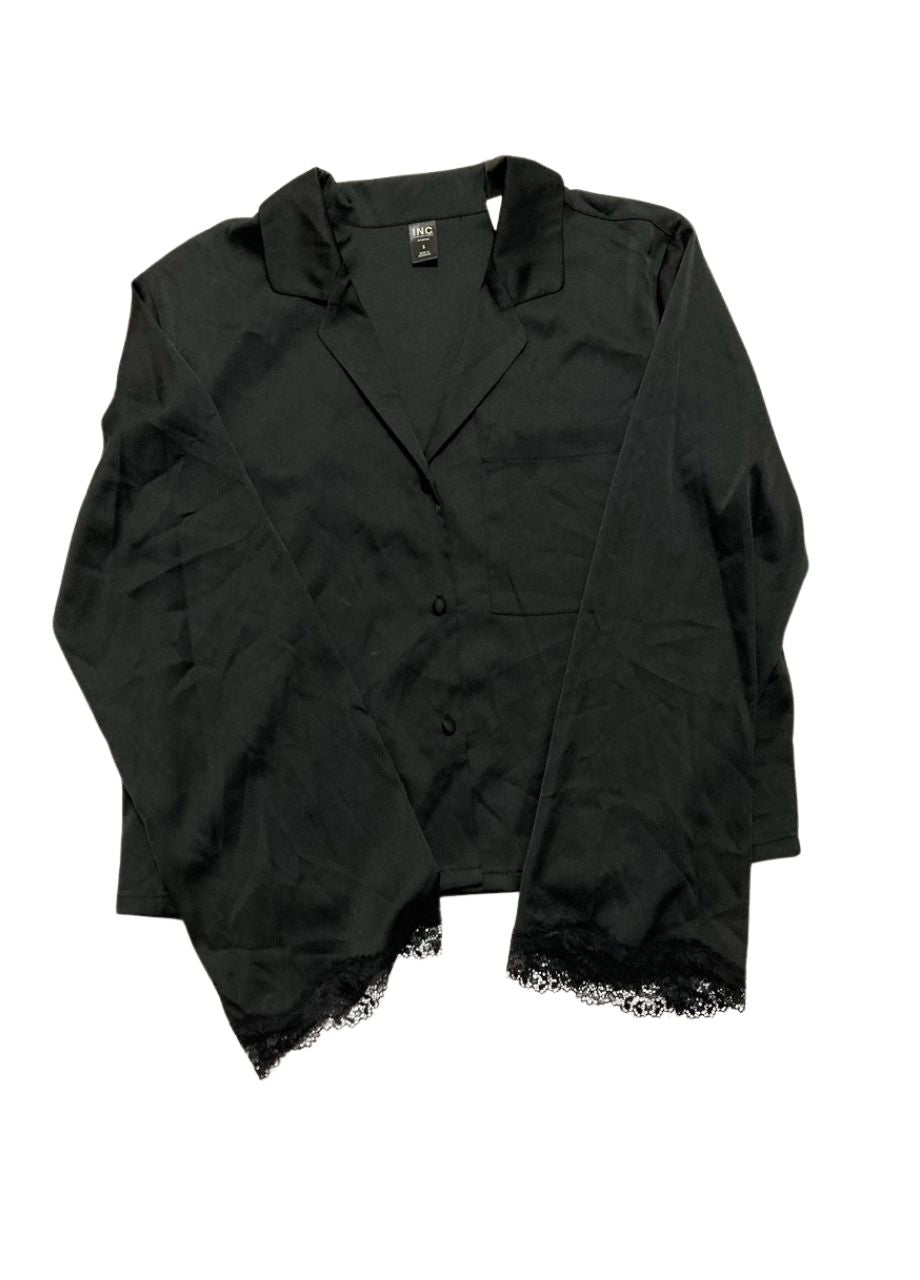 I.N.C Lace Trim Boxy Satin Notch Set BLACK S