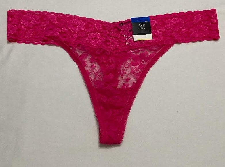 INC Lace-Trim Thong Underwear PINK LIGHTENING M