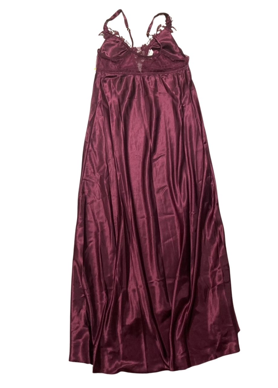 FLORA NIKROOZ Stella Charmeuse Long Gown with Foam Cup BORDEAUX M