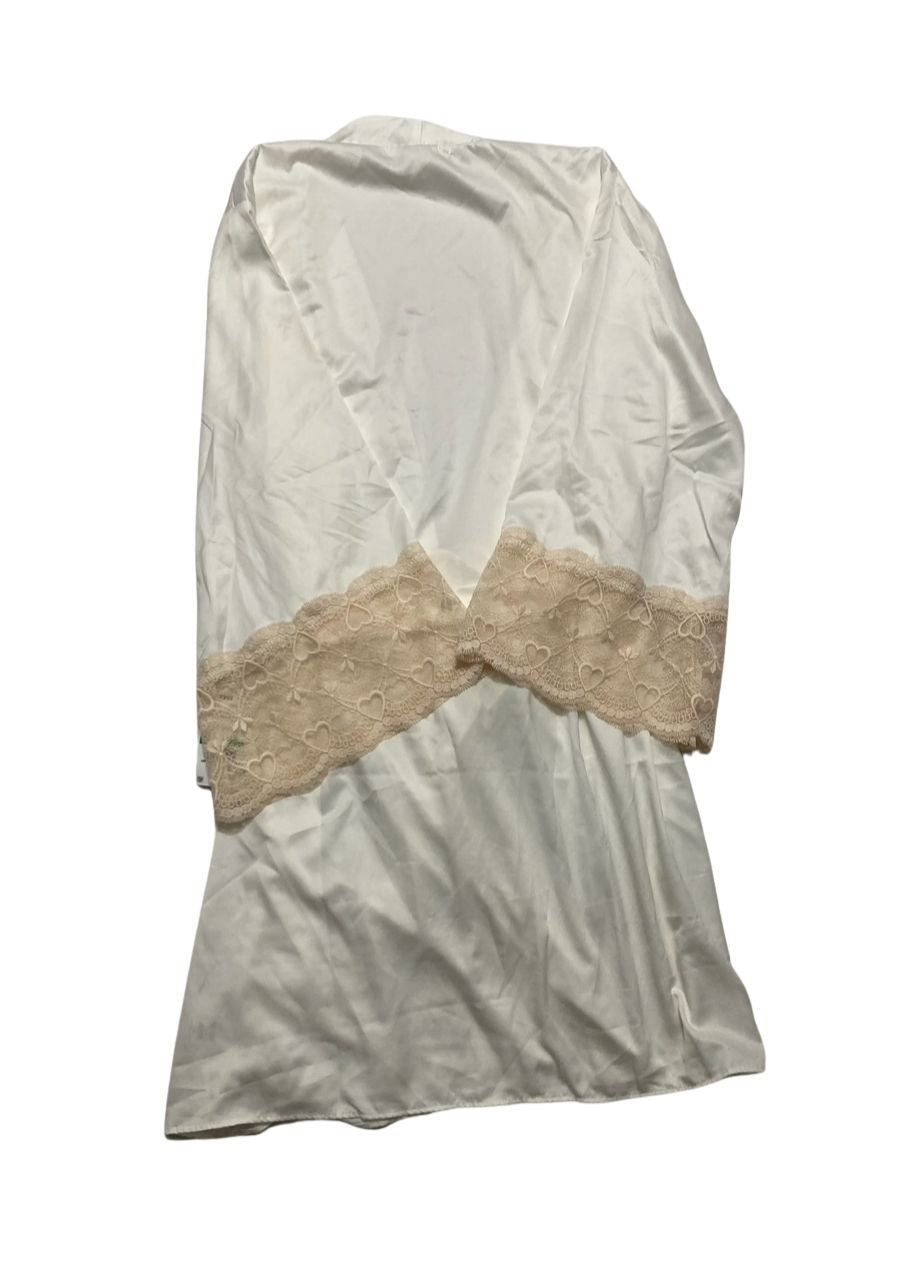NWD FLORA Kit Matte Charmeuse Wrap Robe with Lace WHITE L/XL