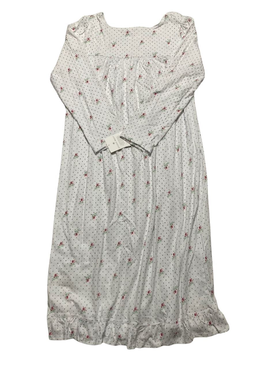 EILEEN WEST Cotton Peached Jersey Knit Long Sleeve Nightgown WHITE M