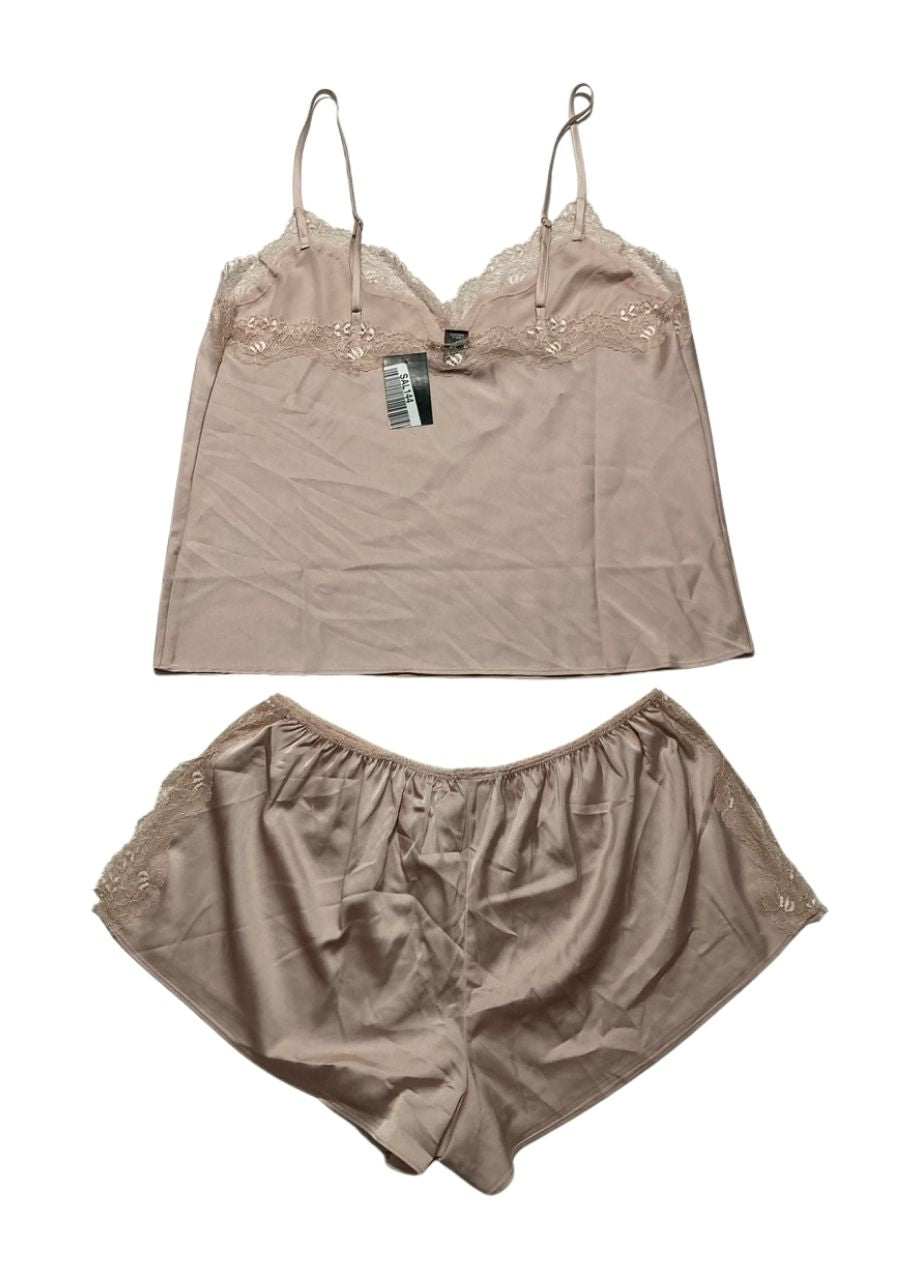 I.N.C Stretch Satin Lace-trim Tank & Tap Shorts Pajama Set PALE ROSEWATER S