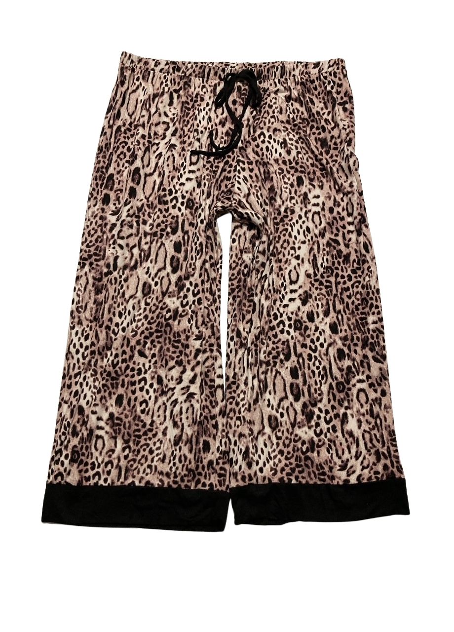 LINEA DONATELLA 2-Piece Leopard Skin Knit Pajama Set Only pants and robe TAUPE L