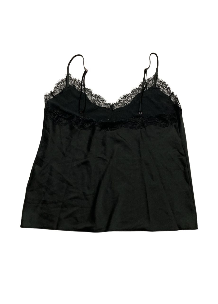I.N.C Stretch Satin Lace-Trim Top BLACK M
