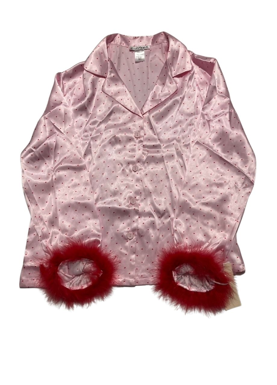 LINEA DONATELLA Marabou Faux-Fur Trimmed Pajama Set PINK S