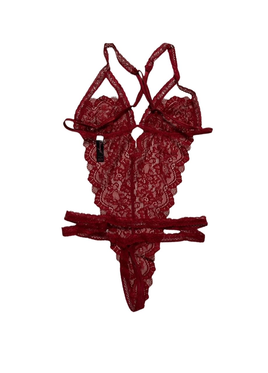 DREAMGIRL Crotchless Lace Teddy GARNET ONE SIZE