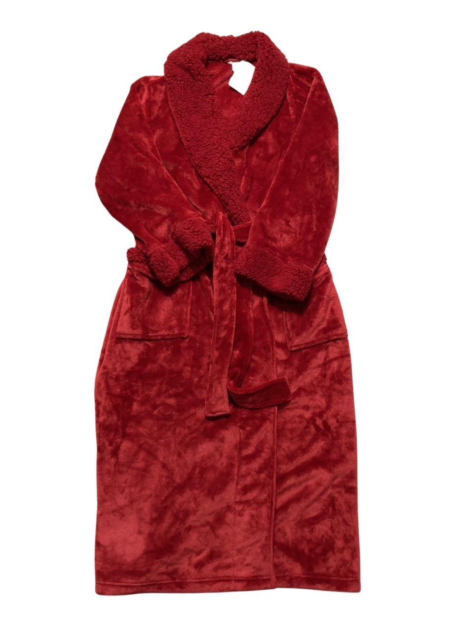 CHARTER CLUB Long Plush Fleece-Trim Robe RED M/L