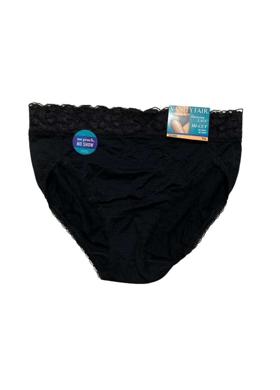 VANITY FAIR Flattering Lace Panties MIDNIGHT BLACK L