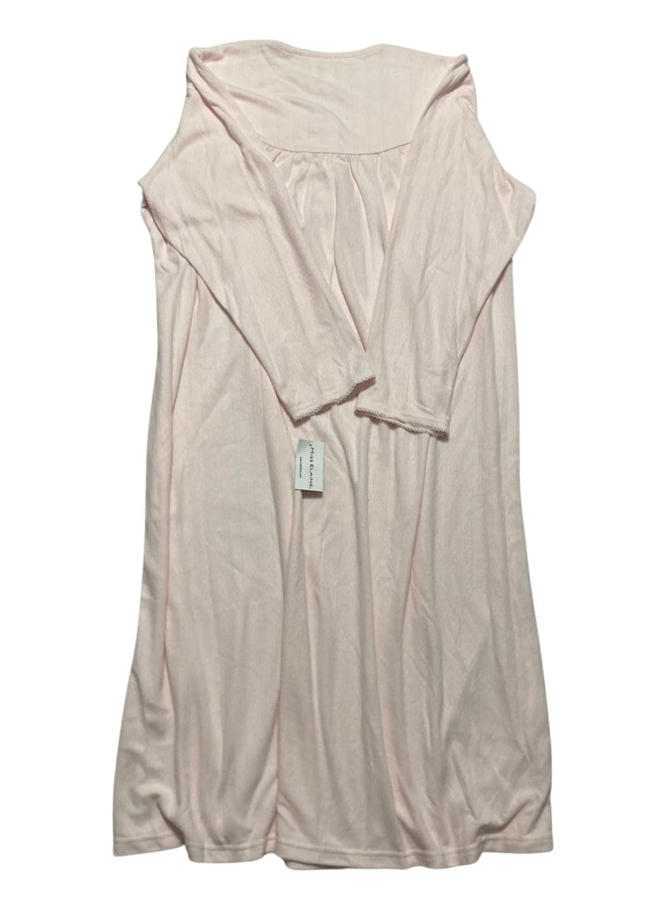 MISS ELAINE Long Pointelle Honeycomb Knit Nightgown PEACH L