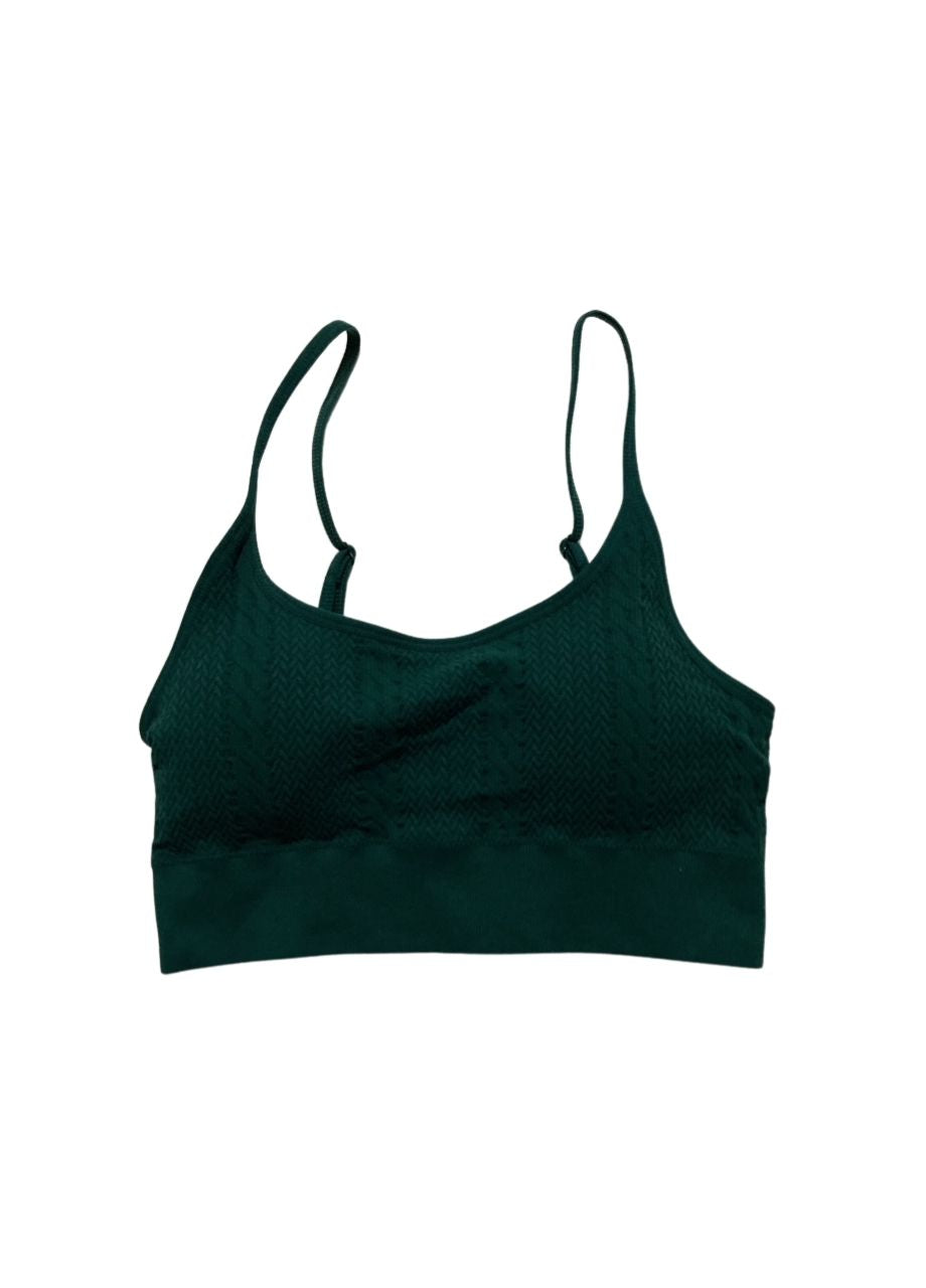 STATE OF DAY Seamless Cable-Knit Bralette GREEN S