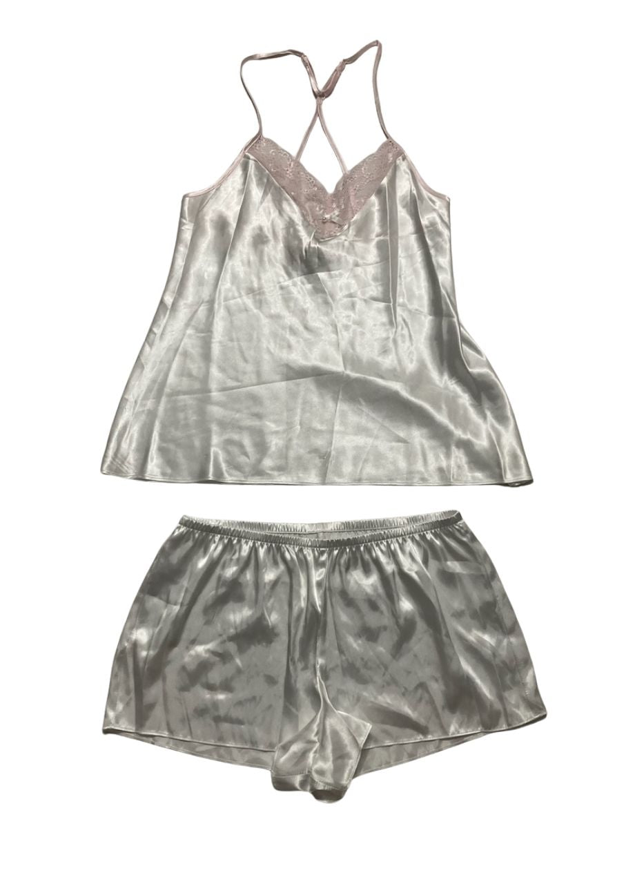 LINEA DONATELLA Bride Satin Wrap Robe, Cami & Tap Shorts Set WHITE S