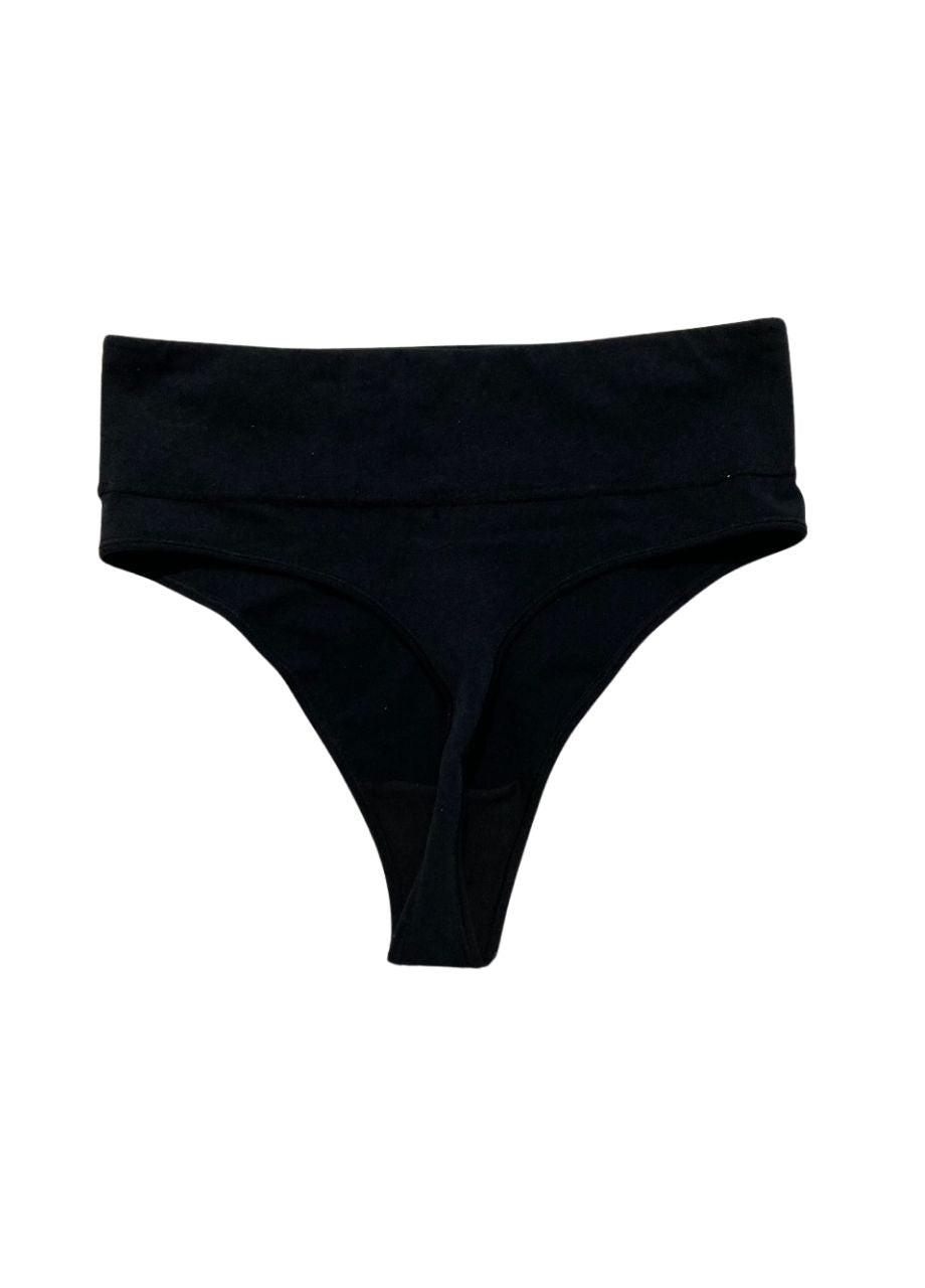 LEONISA High-Waisted Seamless Moderate Shaper Thong Panty BLACK XL