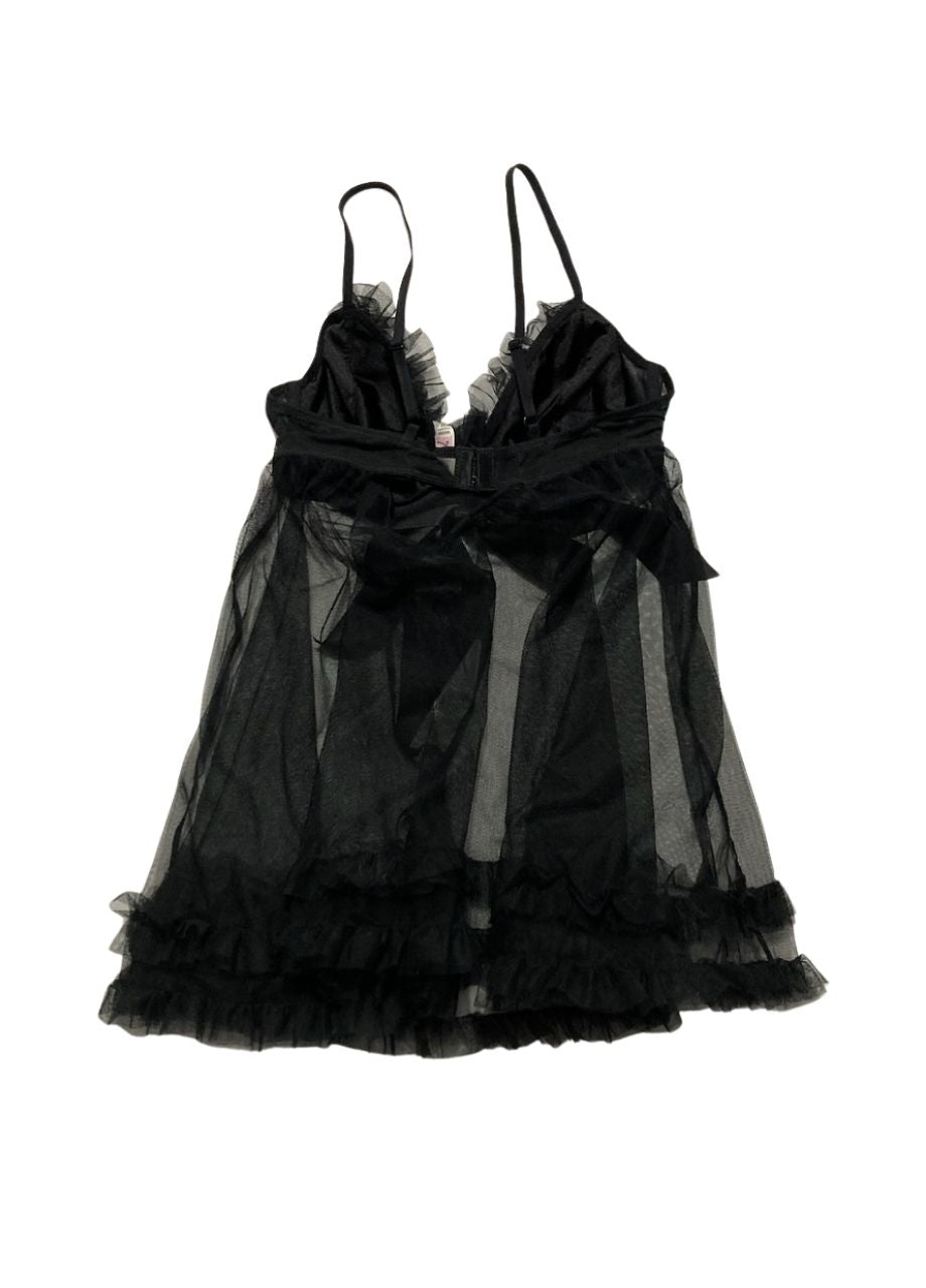 JEZEBEL Felina Veil Tulle Ruffle Babydoll & Mesh G BLACK M