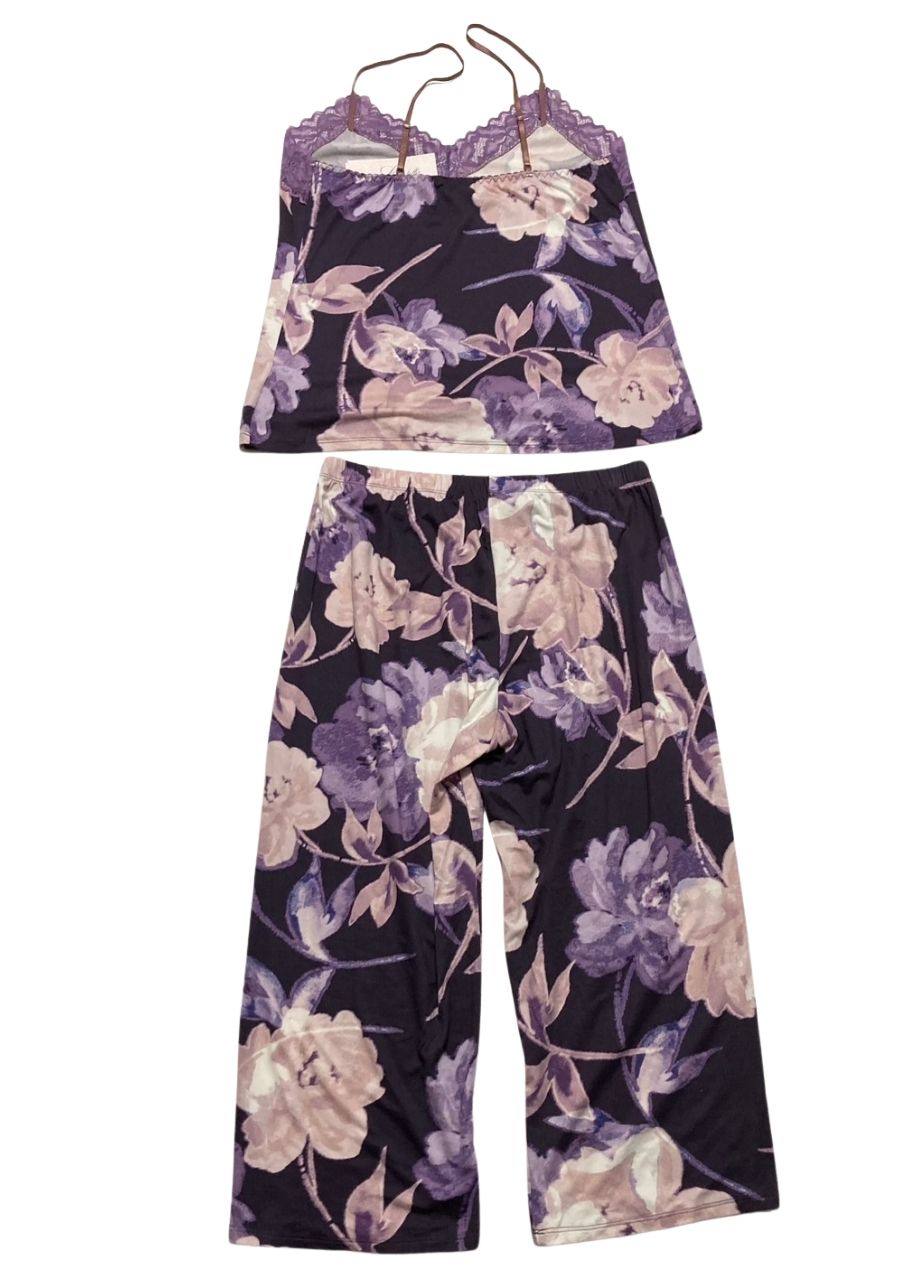 LINEA DONATELLA 2-Pc Knit Pajama Set Eggplant Floral PURPLE S