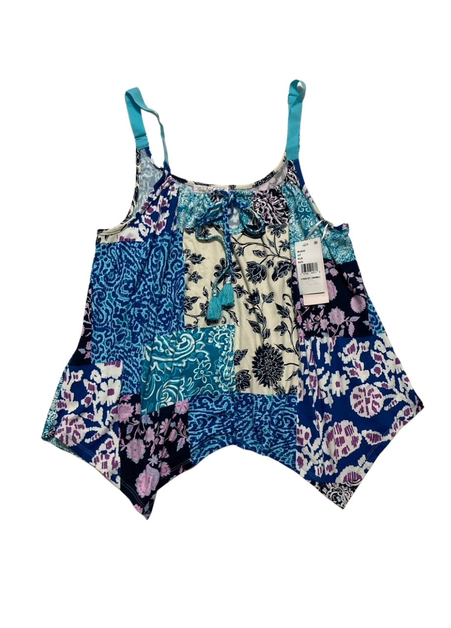 LINEA DONATELLA Sharkbite Printed Cropped Knit Pajama Set BLUE S