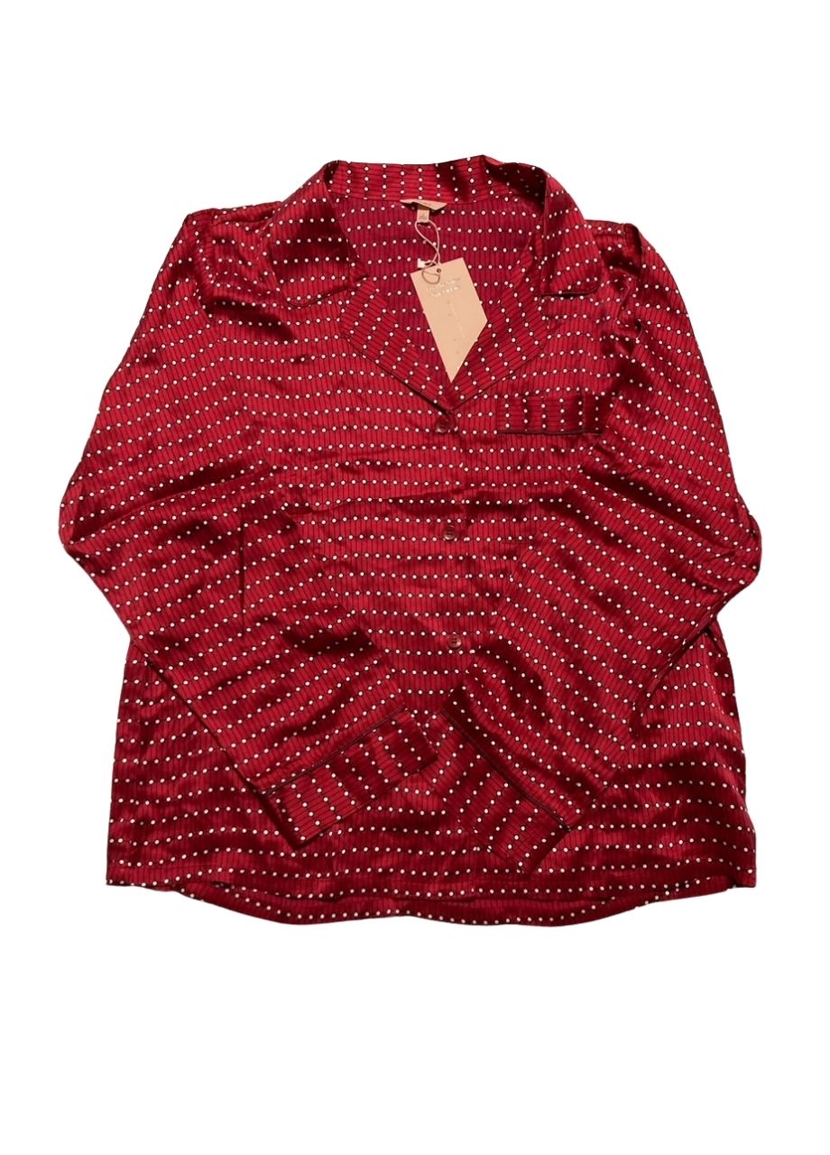 EBERJEY Printed Washable Silk Long Pajama Top RED S