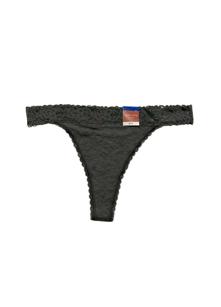 STATE OF DAY Cotton Blend Lace-Trim Thong Underwear GRAY