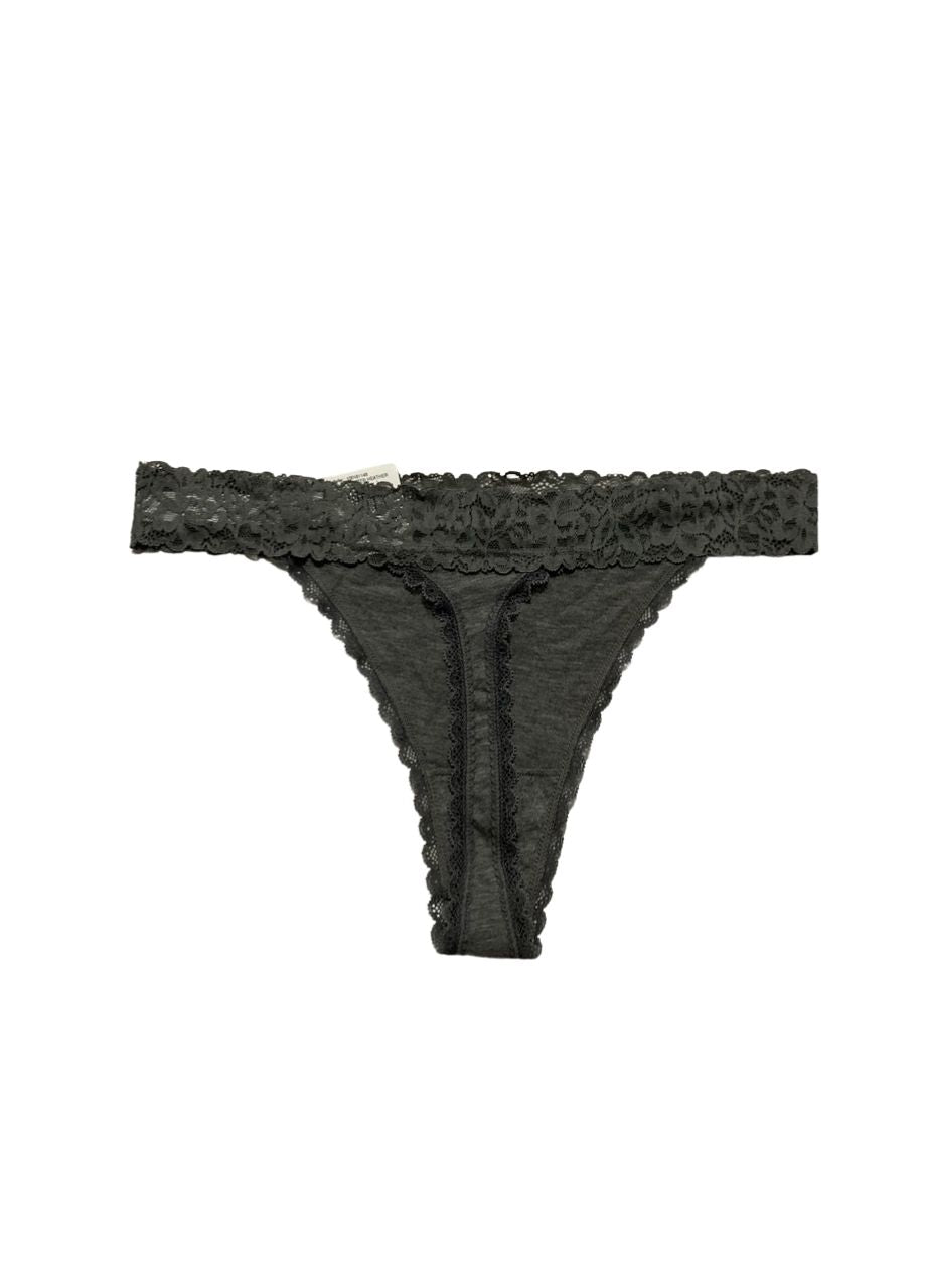 STATE OF DAY Cotton Blend Lace-Trim Thong Underwear GRAY L