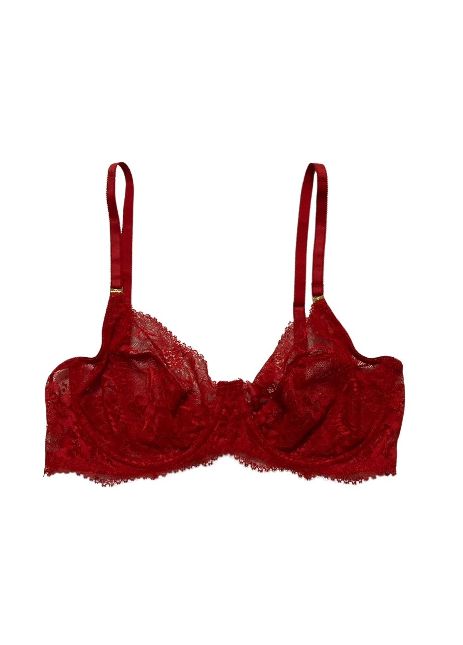 RALPH LAUREN Unlined Lace Full Coverage Bra RED 34C