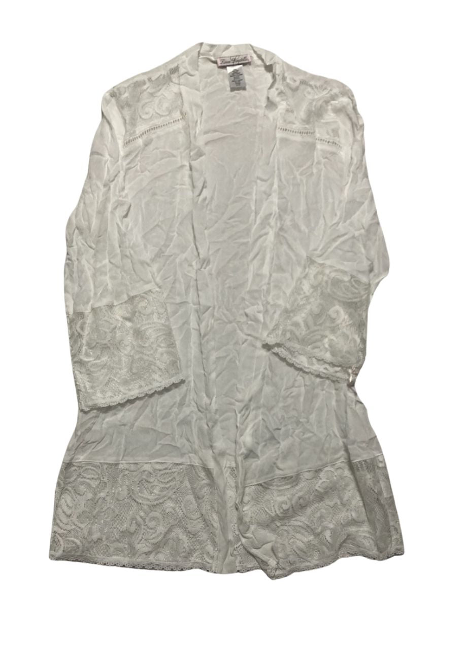 LINEA DONATELLA Flower Child Sheer Lace-Trim Kimono Robe Lingerie WHITE L