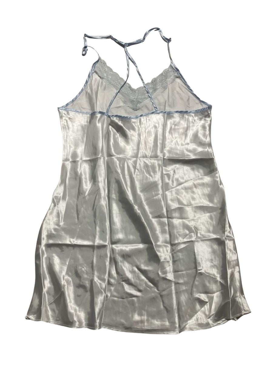LINEA DONATELLA Satin Wrap Bridal Robe, Chemise Nightgown Set IVY BLUE M