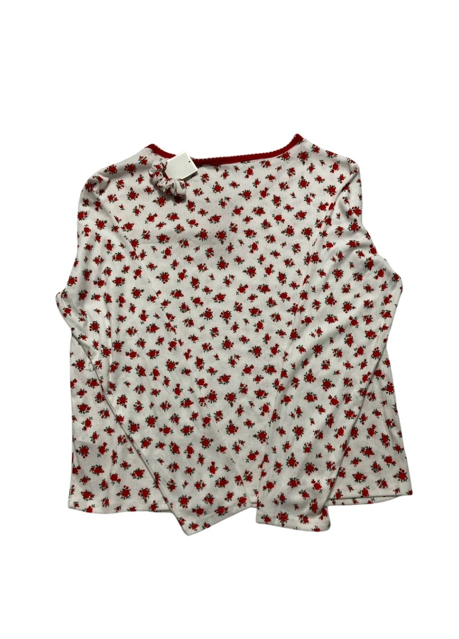 ROUDELAIN Printed Pointelle Long-Sleeve Top WHITE/RED L