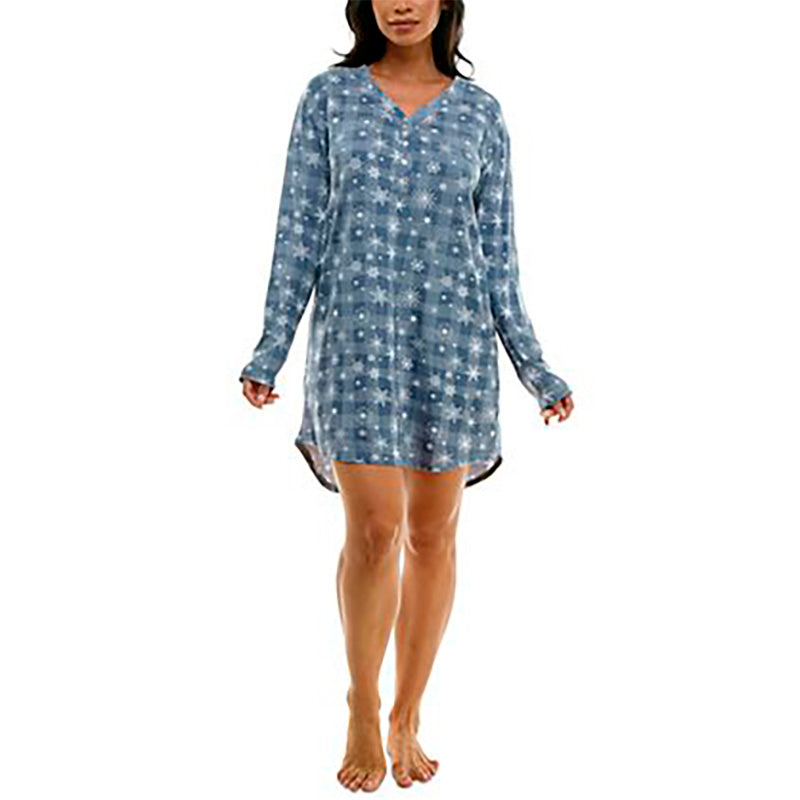 ROUDELAIN Long Sleeve Pajama Dress BLUE XS