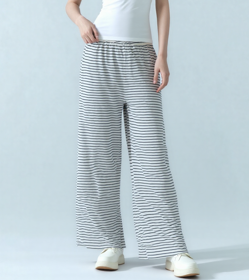 STATE OF DAY Striped Ribbed Pants BLACK/ WHITE XL