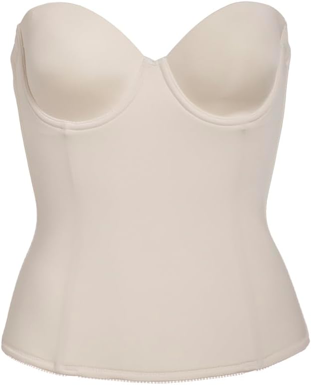 DOMINIQUE Seamless Padded Longline Strapless Bra Detachable Garters BONE 36C
