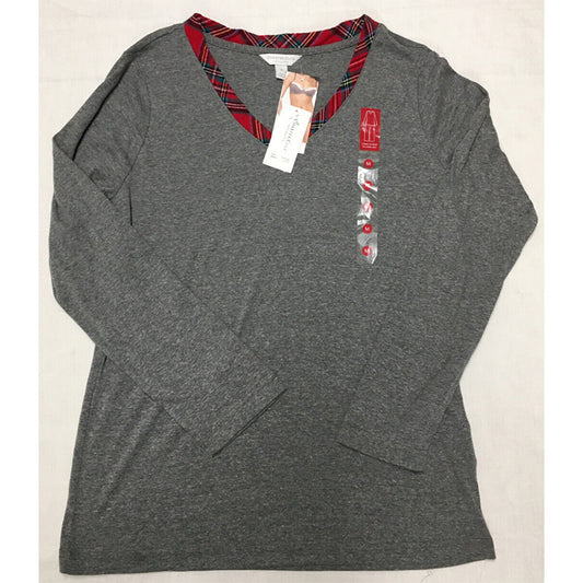 Charter Club Plaid Mix It Only Pajama Top Gray M